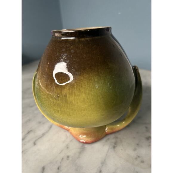 Vintage Art Nouveau Glazed Pottery Squat Floral Vase Loisa ‘62 Green Pink Rose - Picture 8 of 11